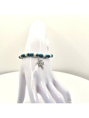 Nurse RN Charm Bracelet With Blue And Cream Beads